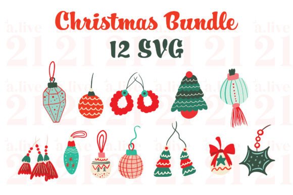 12 Christmas Balls Clipart SVG Graphics & Illustrations