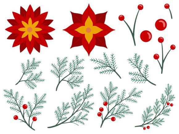 Christmas Holly Leaves Illustration Set Graphics Review