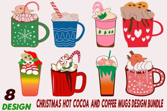 Christmas Hot Cocoa Mugs PNG Graphics and Illustrations