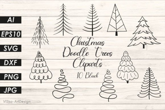 Doodle Christmas Tree SVG Cliparts: Graphics & Illustrations