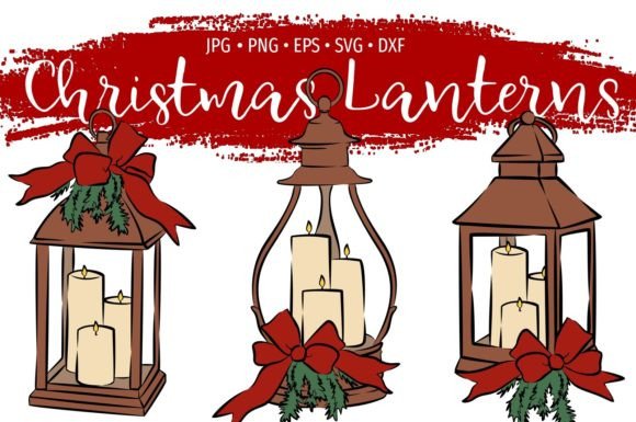 Vintage Christmas Lantern Bundle: Graphics & Illustrations