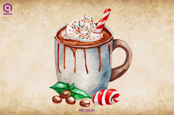 Watercolor Christmas Hot Cocoa 23 Graphics & Illustrations